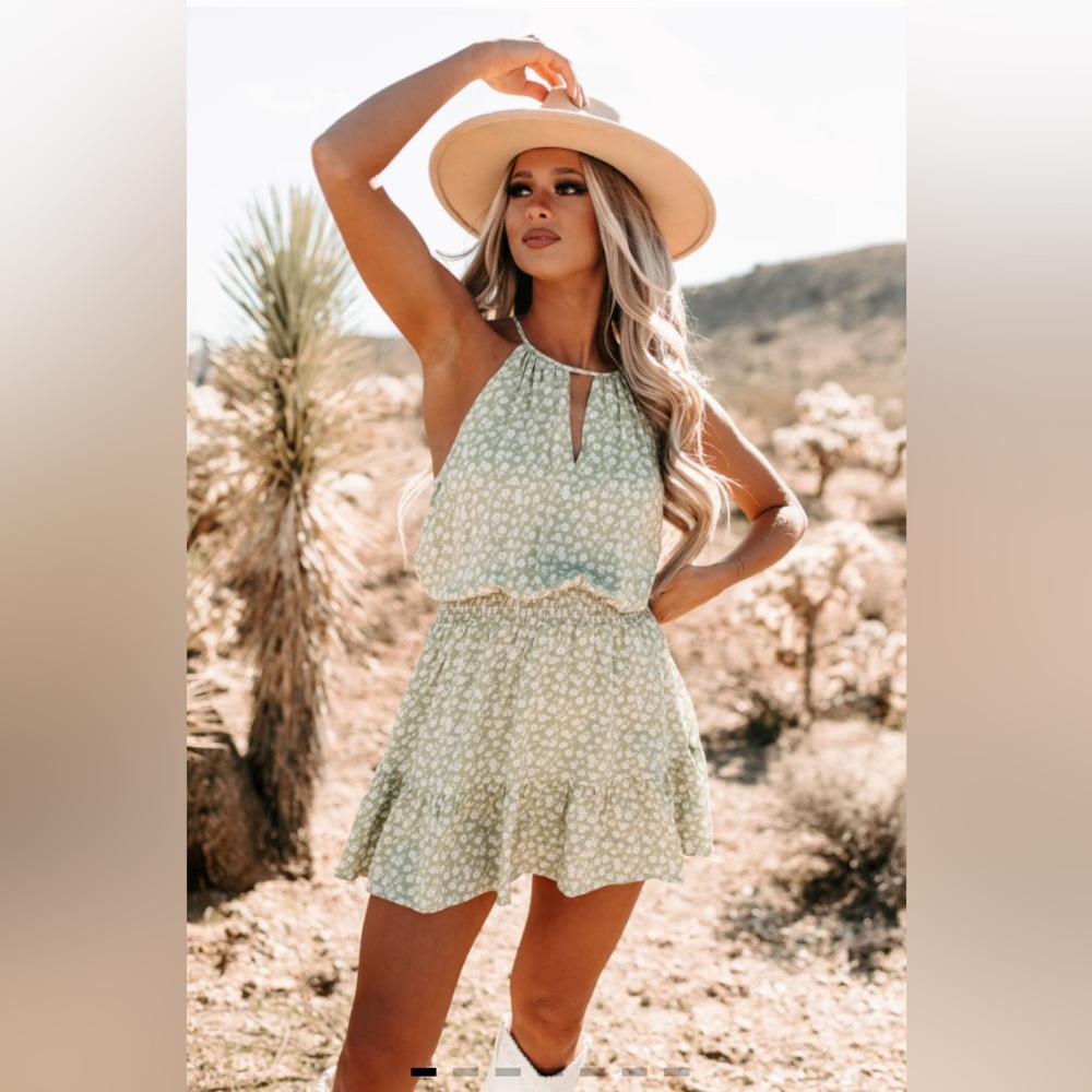 NanaMacs Bloom Town Floral Romper Dress Sage Green SMALL